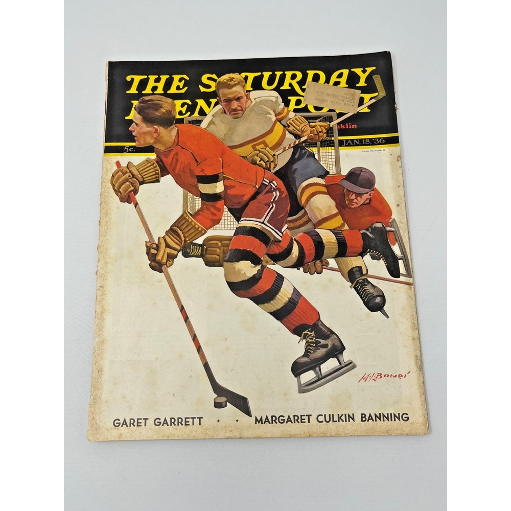 Saturday Evening Post Jan 18 1936 Ice Hockey M.L. Bower Vintage Magazine Complet